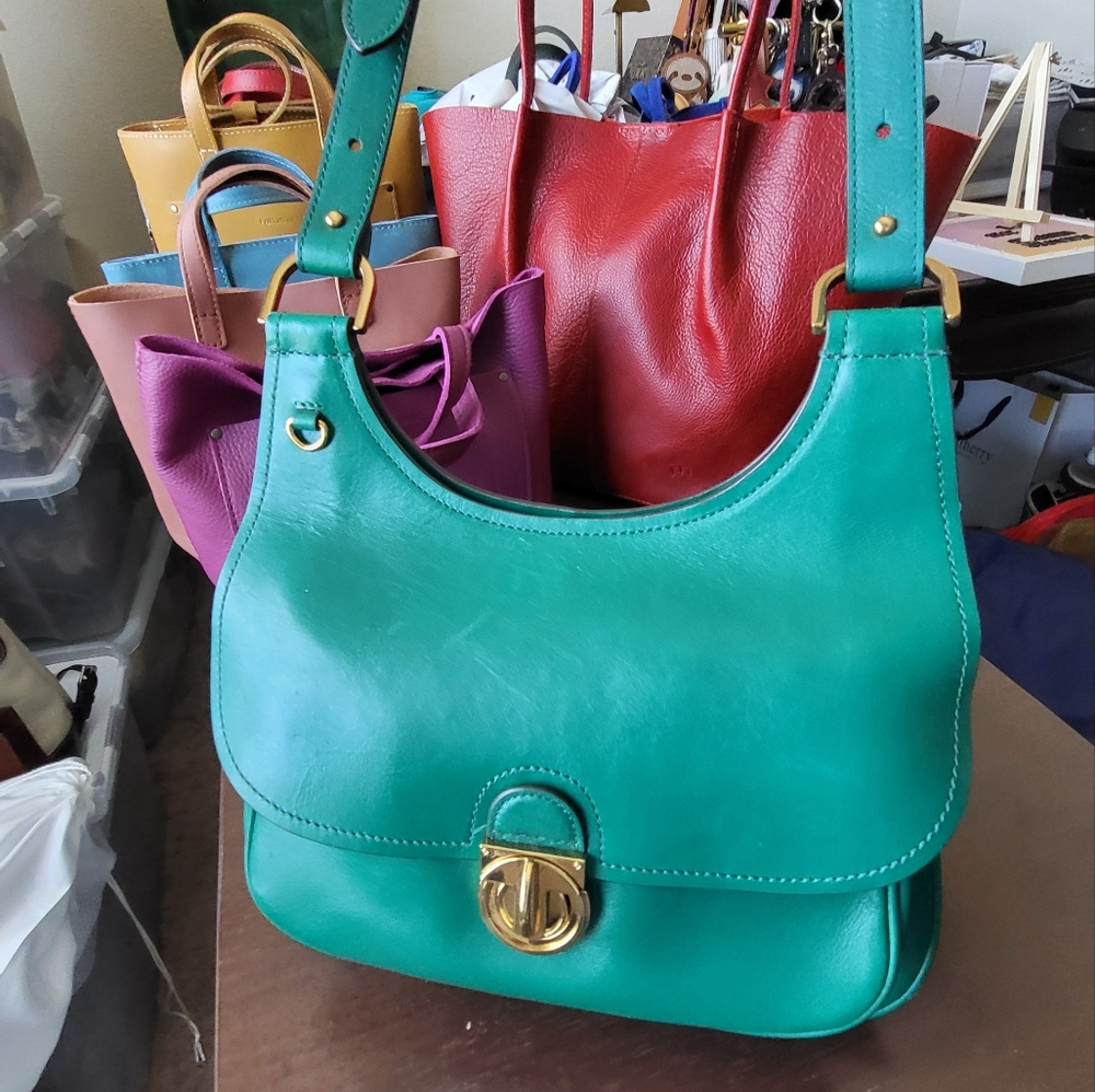 Tory Burch James Saddle Bag In Green Leather Vintage Heritage Saddalrina - Picture 9 of 11